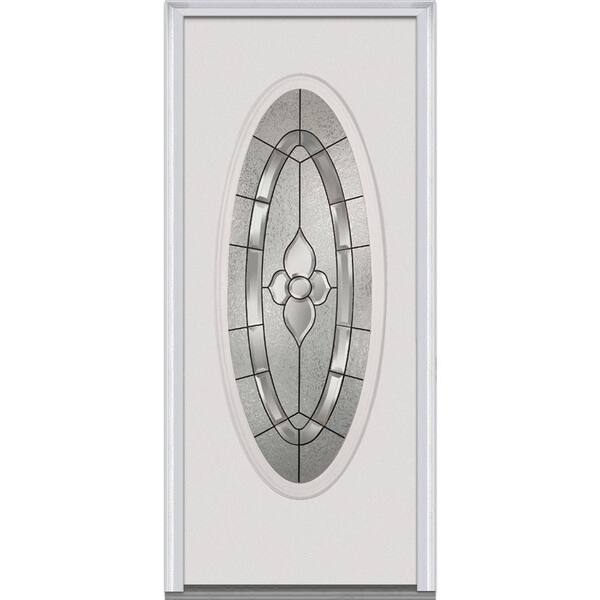 MMI Door 32 in. x 80 in. Master Nouveau Left-Hand Large Oval Classic Primed Fiberglass Smooth Prehung Front Door