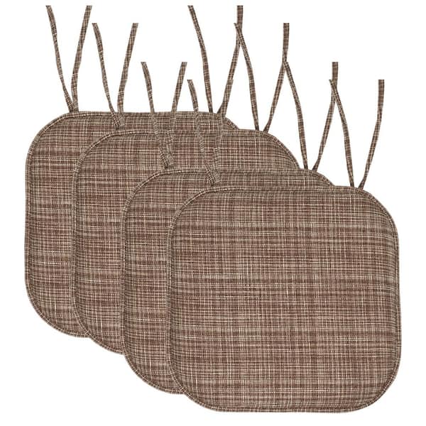Sweet Home Collection Aria Memory Foam Square Non-Slip Indoor/Outdoor Chair Seat Cushion with Ties, Dark Brown (4-Pack)
