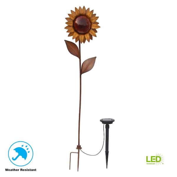 Hampton Bay 36 in. Solar Bronze Integrated LED Sunflower with Solar Panel