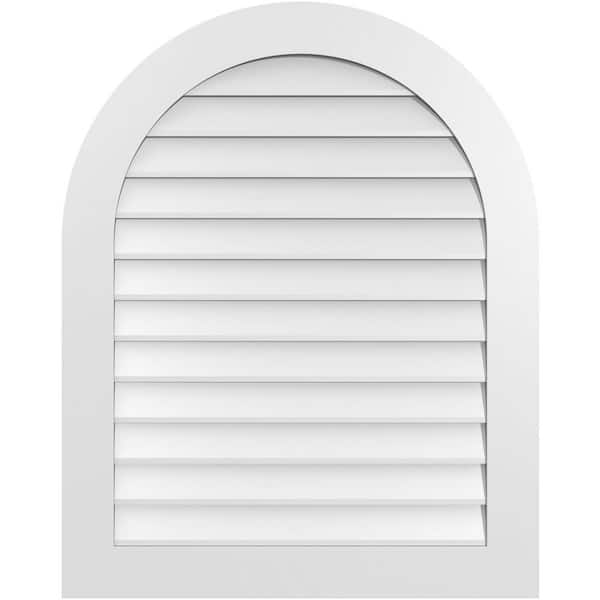 Ekena Millwork 32 in. x 40 in. Round Top White PVC Paintable Gable Louver Vent Non-Functional