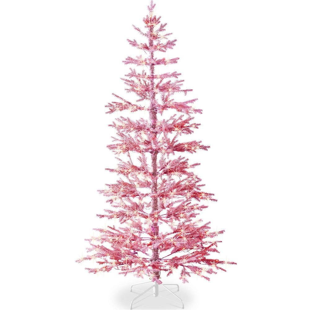 4.5 ft. Pink Pre-Lit Flocked Sparse Artificial Christmas Tree with 100 LED Lights, Cordless Connection, Metal Stand price history on PriceWatchPro