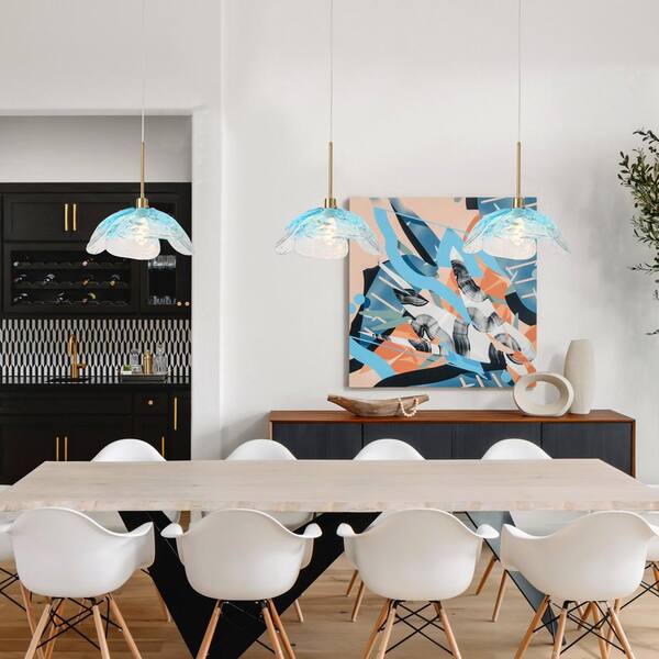 LWYTJO 60-Watt 1-Light Sky Blue Pendant Light with 4 Leaves
