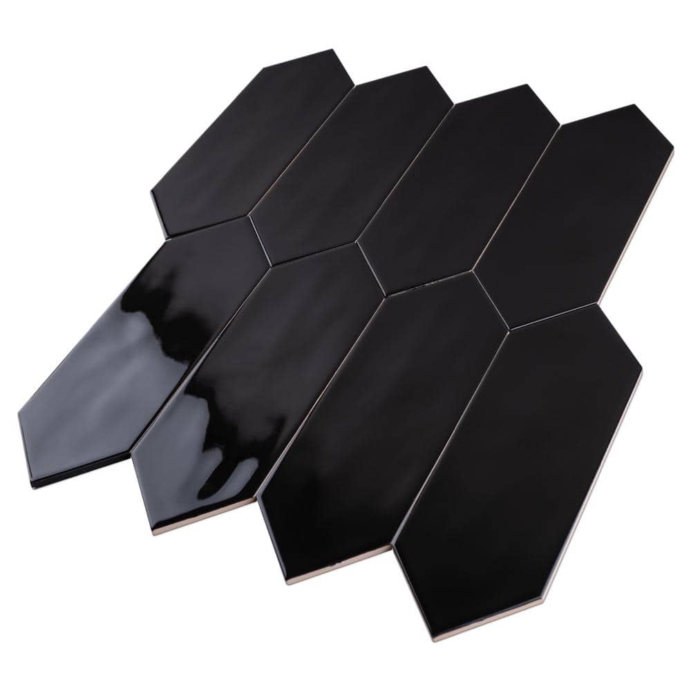 Taylor Black Polished Ceramic Picket Wall Tile 4x12