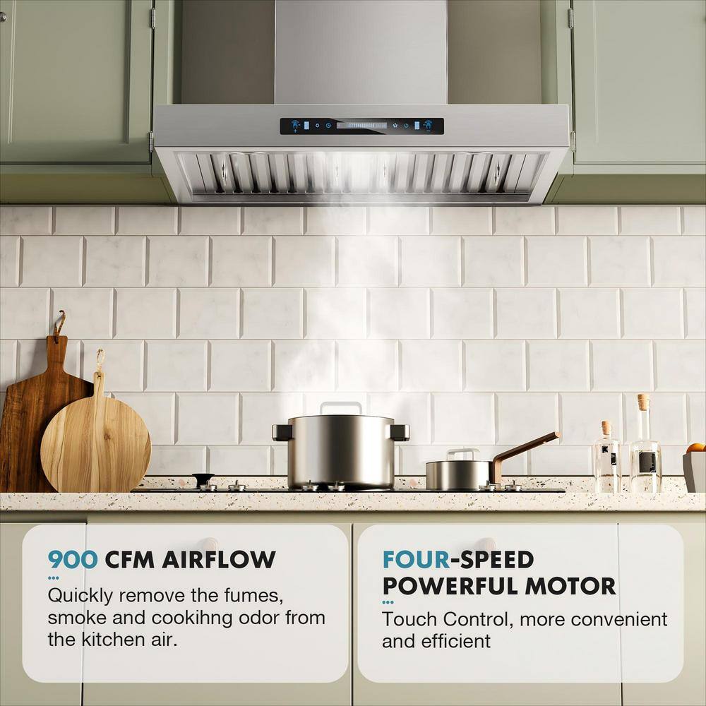 30-Inch Silver Stainless Steel Wall Mounted Range Hood with Charcoal Filter