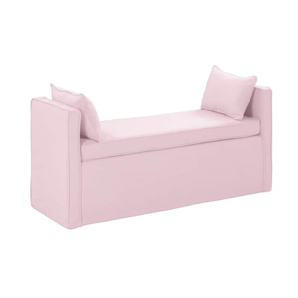 Rustic Manor Sofie - Depot 19.3 Home Upholstered 52.8 Bench in. in. Light in.x Linen 24.8 x Pink SBH221-03PK-HD The