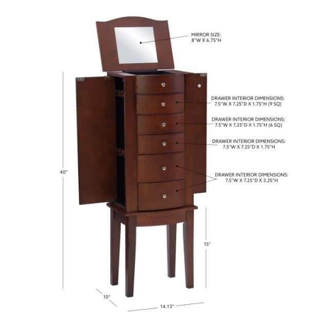Contemporary Merlot Black Lined Freestanding Jewelry Armoire