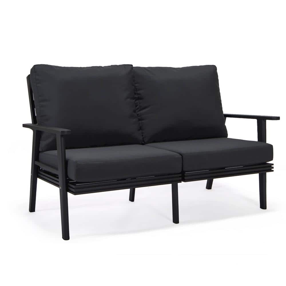 Leisuremod Walbrooke Black 1Piece Metal Outdoor Loveseat with Charcoal