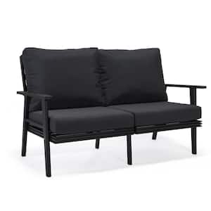 Walbrooke Black 1-Piece Metal Outdoor Loveseat with Charcoal Cushions