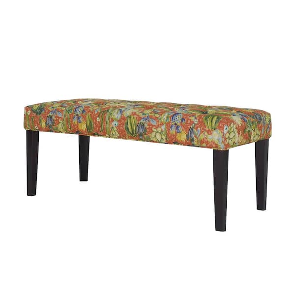 Homy Casa Chelsea Yellow Flower Fabric Upholstered Seating Bench 17.7 in. H x 41.5 in. W x 17.7 in. D