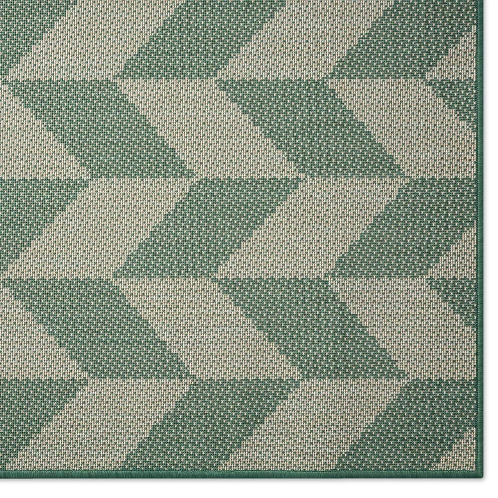 Beige and Green Geometric Synthetic Indoor/Outdoor Area Rug