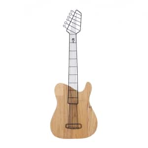 2 in. x  31 in. Wooden Brown Guitar Wall Decor