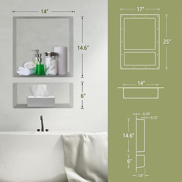 17 in. W x 25 in. H x 3.8 in. D Shower Niche Ready for Tile Double Shelf for Shampoo, Toiletry Storage in Black