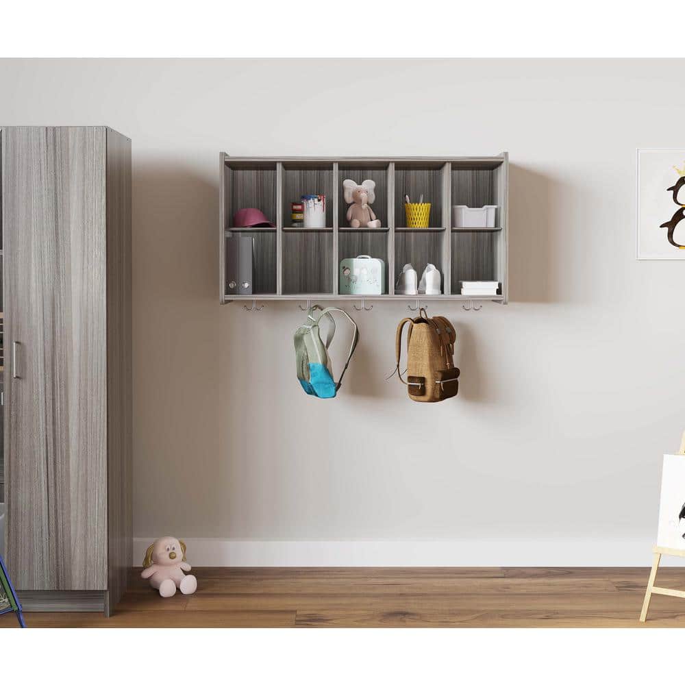 Laminate Wall Cubbie Storage (Shadow Elm Gray), Classroom Storage Cubby Or