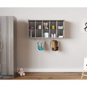 46 in. W Laminate Wall Cubbies (Shadow Elm Gray), Classroom Storage Cubby Organizer with Hooks, Ready-To-Assemble