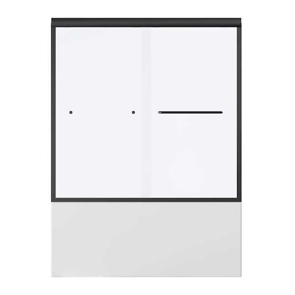 Boosicavelly 60 in. W x 58 in. H Double Sliding Semi-Frameless Tub Door in Matte Black Finish with Clear Glass