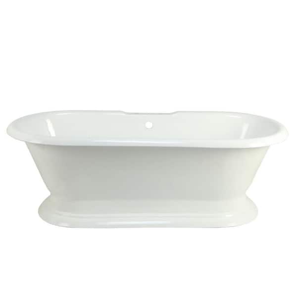 Aqua Eden 6 ft. Cast Iron Double Ended Pedestal Tub with 7 in. Deck Holes in White