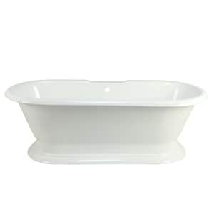 72 in. Cast Iron Double Ended Pedestal Clawfoot Bathtub in White with 7 in. Deck Holes