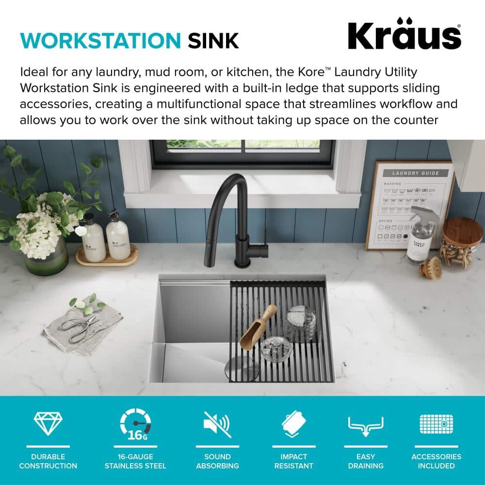Kore 23-Inch Stainless Steel Undermount Workstation Sink