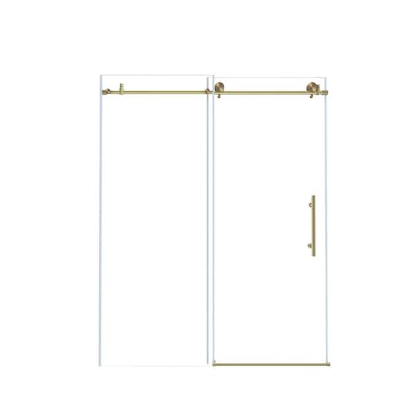 Frameless Shower Door 56-60 in. Wx76 in. H, 1/4 in. Clear Tempered Glass, Explosion-Proof Film, SS Handle, Brushed Gold