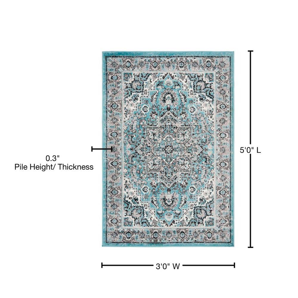 Ivory and Blue Floral Hand-Knotted Easy Care Area Rug