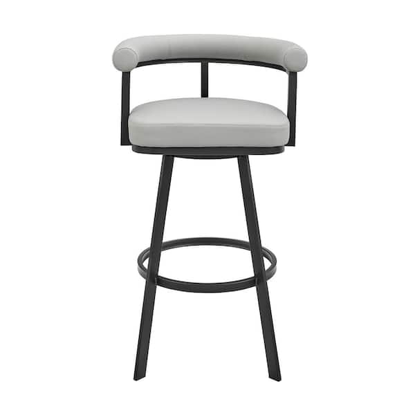 Armen Living Nolagam 34-38 in. Grey/Black Metal 30 in. Bar Stool with Faux Leather Seat