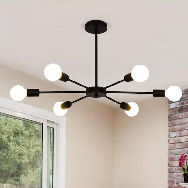 6 Light Black Sputnik Sphere Dimmable Chandelier with No Bulbs Included for Living Dining Room Bedroom Kitchen Island