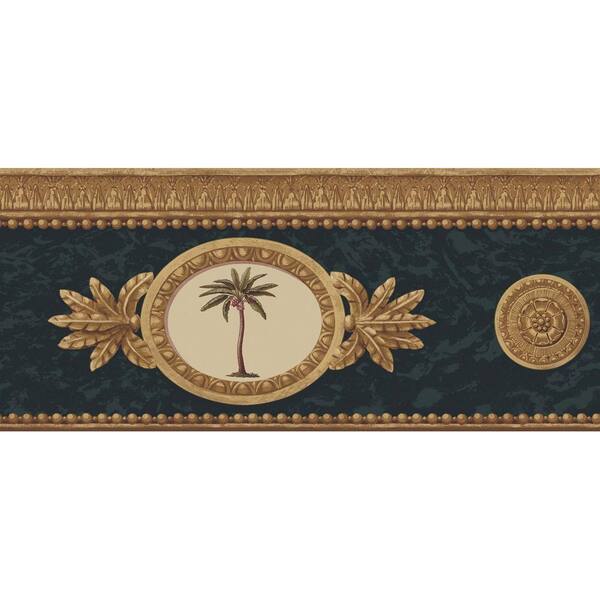 The Wallpaper Company 8 in. x 10 in. Black and Gold Framed Palm Trees Border Sample-DISCONTINUED