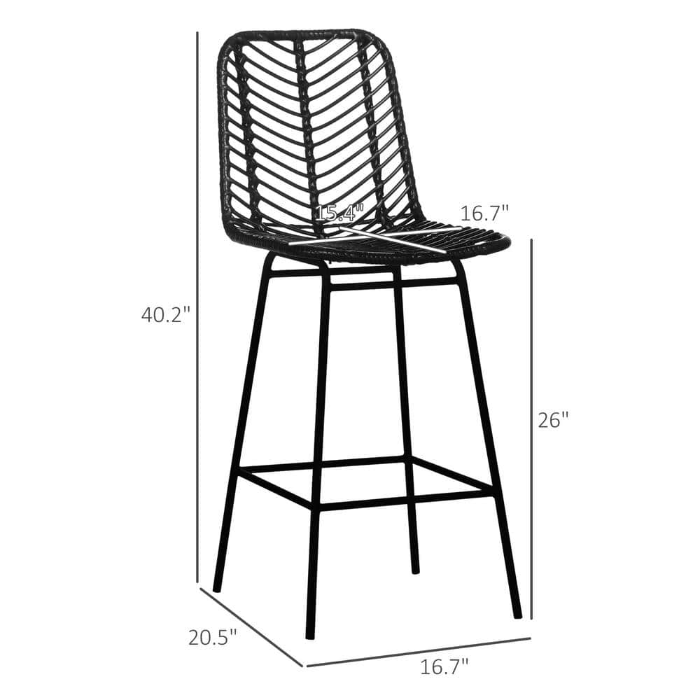 Black Metal and Rattan Counter Height Bar Stools Set of 2