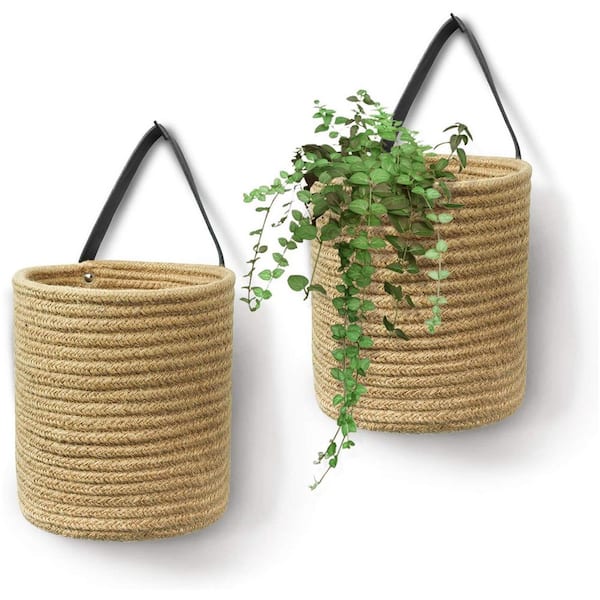 Unbranded Brown 7 in. x 11.7 in. Jute Decorative Basket (Set of 2)
