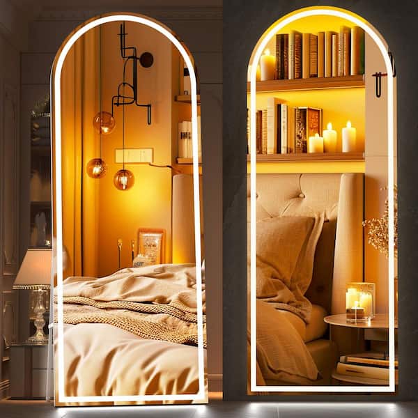 Hasipu 33 in. W x 81 in. H White Frame Arch LED Full-Length Mirror, Adjustable Brightness and Colors, Tempered Glass