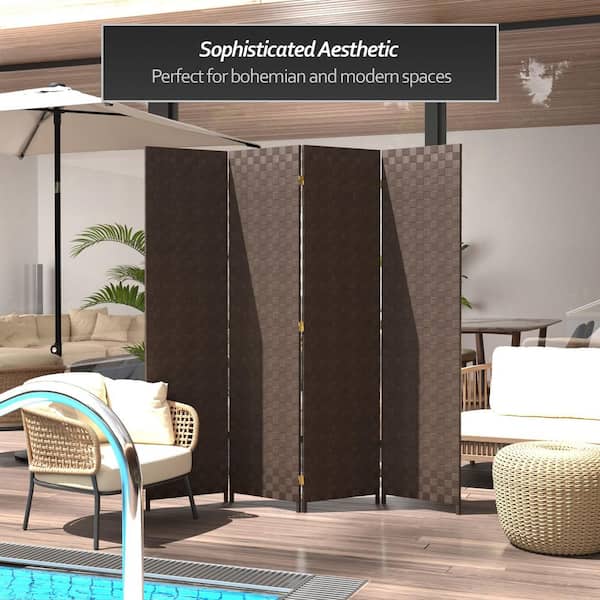 6 ft. Dark Brown 4-Panel Room Divider