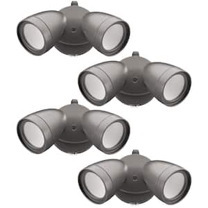 Dusk to Dawn Lumen Boost Bronze Outdoor Integrated LED Twin Head Security Flood Light IP65 4000K (4-Pack)
