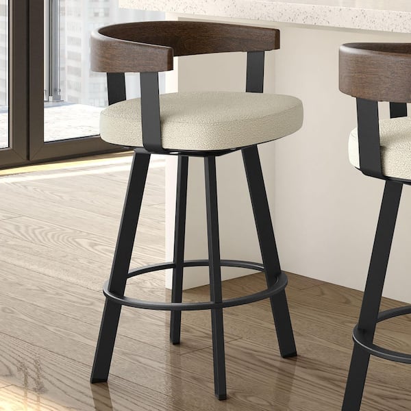 Lars 30 in. Cream Boucle Polyester/Black Metal Swivel Bar Stool