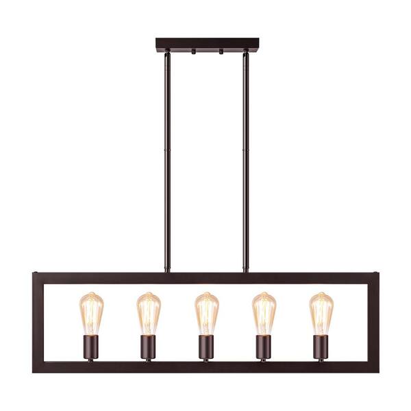 RRTYO Laurie 40Watt 5Light Industrial Rustic Oil Rubbed Bronze Kitchen Island Linear Pendant