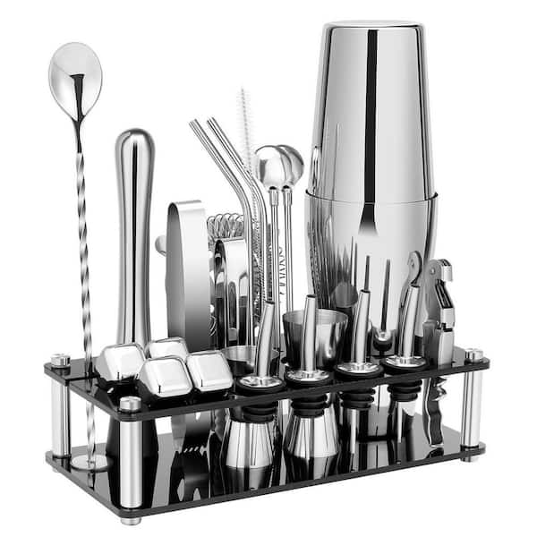 23-Piece Stainless Steel Cocktail Shaker Set with Acrylic Stand, Bar Tools Kit for Drink Mixing, Home, Bar, Party