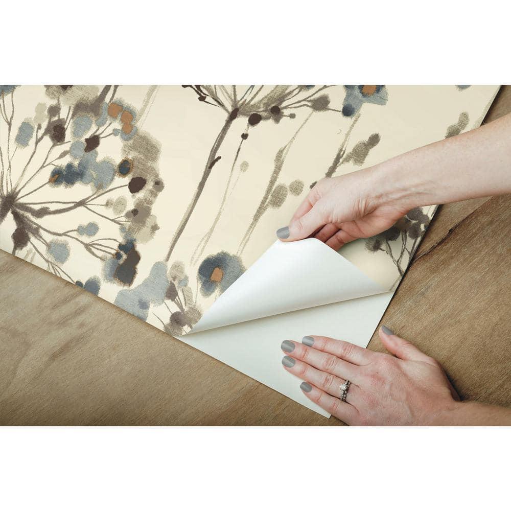 Teal Floral Grasscloth Peel and Stick Wallpaper