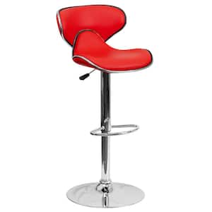 32.50 in. Adjustable Height Red Cushioned Bar Stool