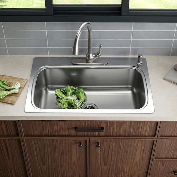 KOHLER Verse 33 in. Drop-in Single Bowl 18 Gauge Stainless Kitchen Sink  with 4 Faucet Holes K-RH20060-4-NA - The Home Depot