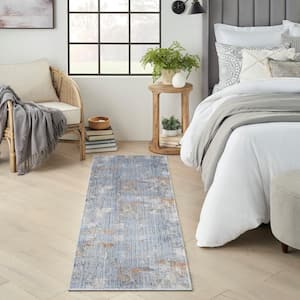 Abstract Hues Grey Blue 2 ft. x 8 ft. Abstract Contemporary Runner Area Rug