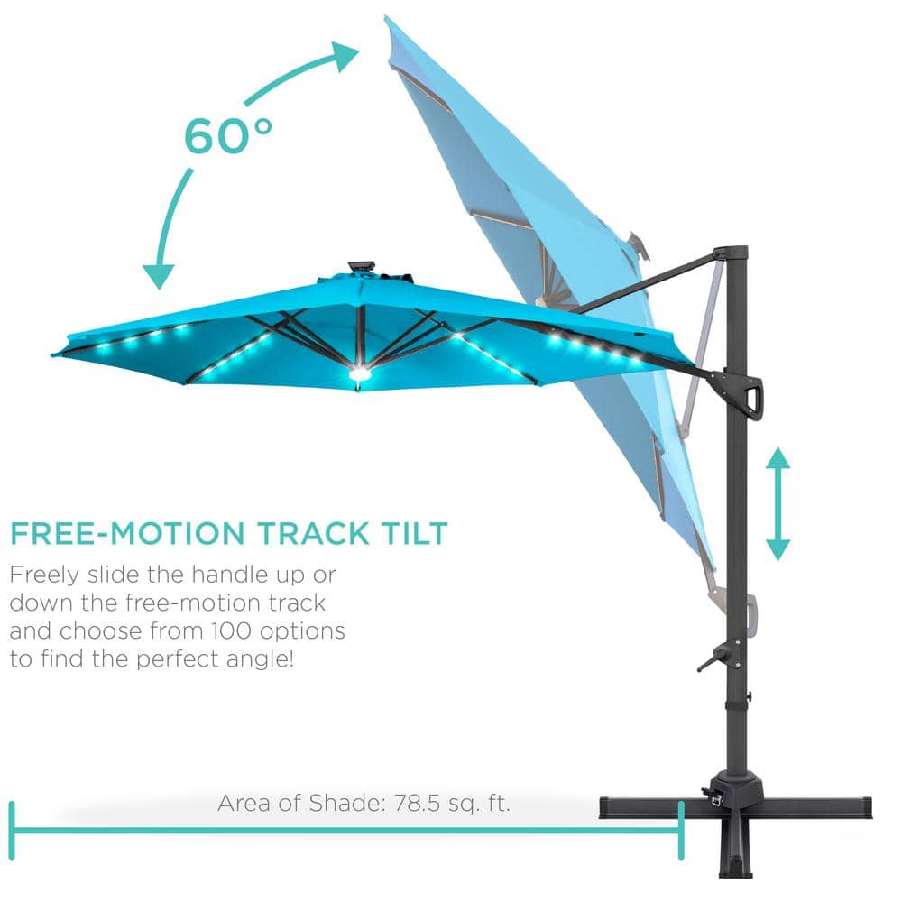 Sky Blue 10ft Steel and Aluminum Market Patio Umbrella with LED Lights