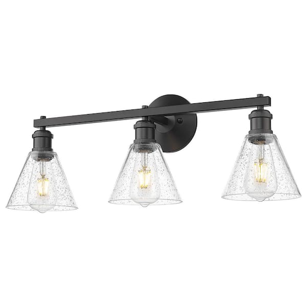 ZACHVO 25.8 in. 3 Light Black Vanity Light with Seeded Glass Shade Bathroom Lights Over Mirror