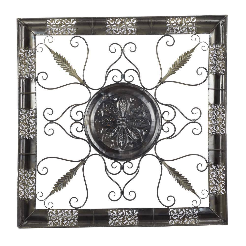 Bronze Finish Floral Scroll Square Wall Sculpture