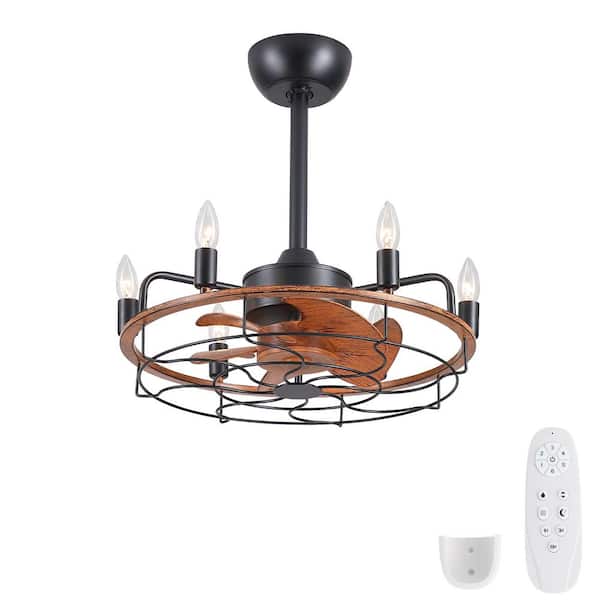 Auroran 20 in. Matte Brown Matte Brown Metal Caged Downrod Ceiling Fan with Remote and 6xE12 (Bulbs Not Included)