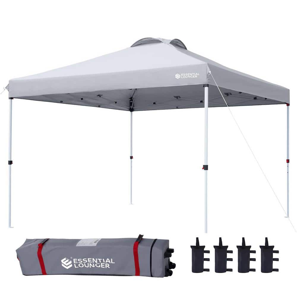 Height Adjustable Heavy-Duty 10 ft. x 10 ft. Gray Pop Up Canopy Tent with R