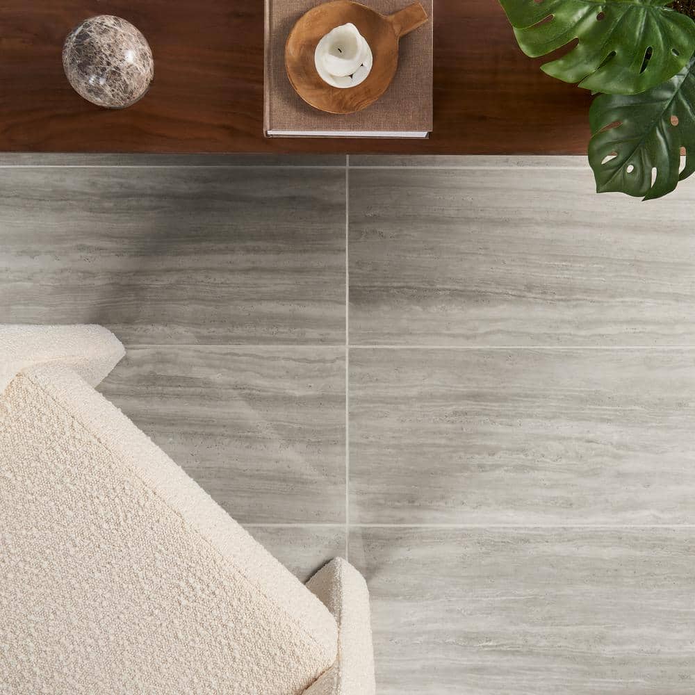 Large Gray Polished Porcelain Rectangular Floor and Wall Tile