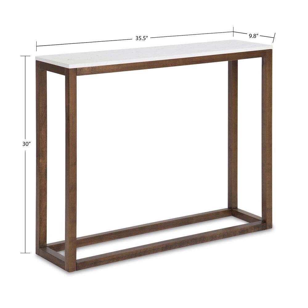Carmela Slim Modern Grey & White Marble Console Table with Walnut Base