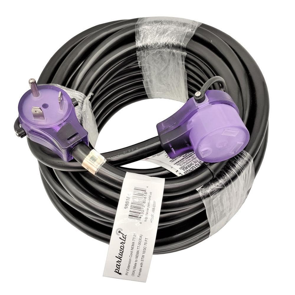 parkworld 75 ft. 10/3 30 Amp 125-Volt NEMA TT-30 RV Extension Cord