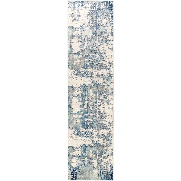 Yamikani Aqua 2 ft. 7 in. x 10 ft. 3 in. Distressed Abstract Area Rug