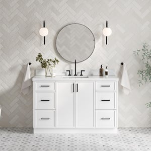 Kelly 55 in. W x 22 in. D x 36 in. H Single Sink Bath Vanity in White with Italian Carrara Marble Top