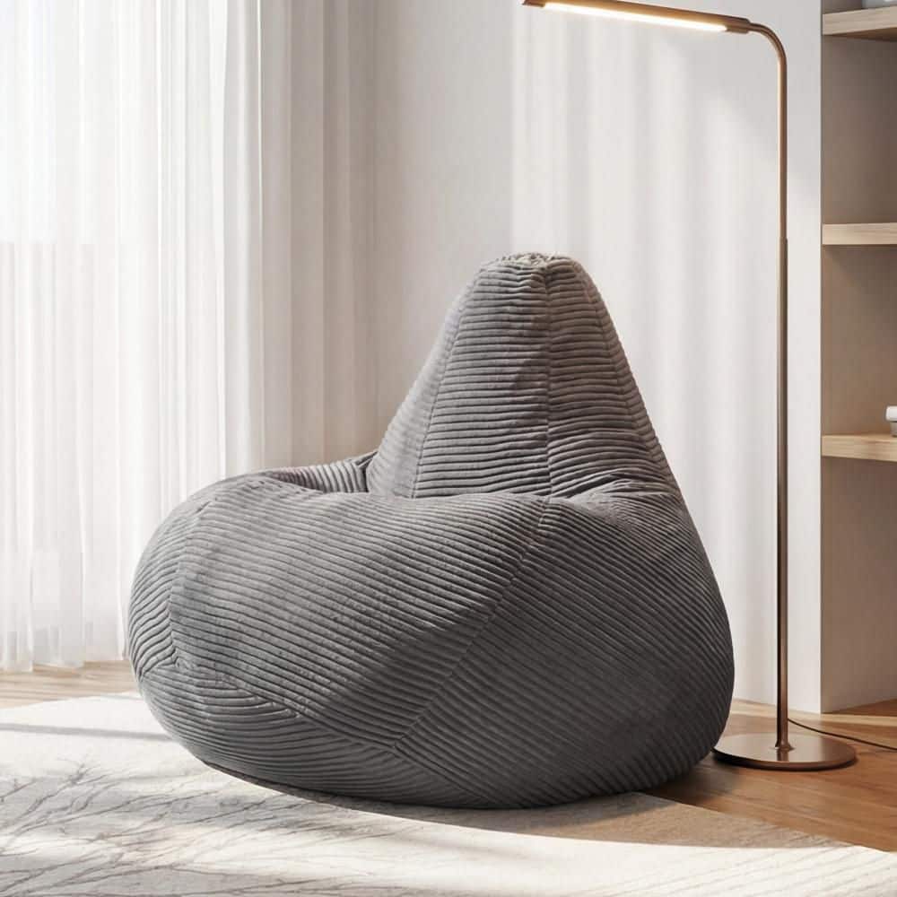 Bean Bag Chair for Adults with Skin-Friendly Corduroy Cover and Soft Sponge Filling Dark Gray